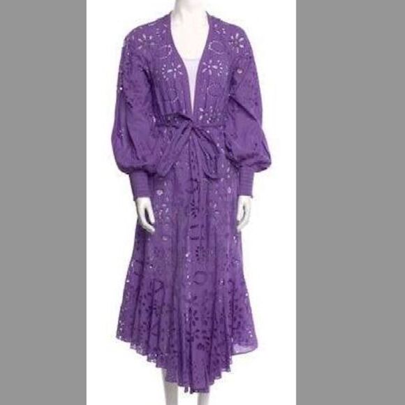 Rococo Sand Purple Long Sleeve Plunge Sundress - Gold Accent LIKE NEW - Medium - Picture 1 of 7